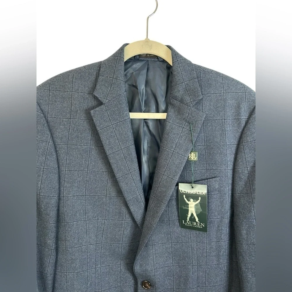 Lauren Ralph Lauren Midnight Blue Plaid 100% Wool Sport Coat Mens Sz 40L NWT